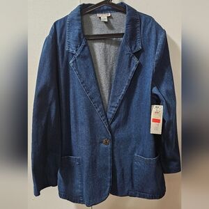 Vintage Laura Tyler Blue Denim Jean Blazer Jacket Women's Size XL
